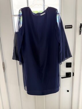 Emmelle Navy Chiffon Sleeve Shift Dress